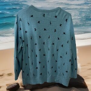 Bass Women’s XXL Cranes All Over Printer Button Up  Cardigan Lightweight BOHOO